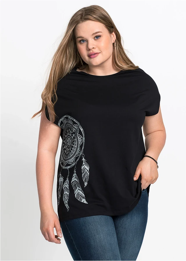 T-shirt à imprimé, Couleur: noir/gris acier attrape-rêves
