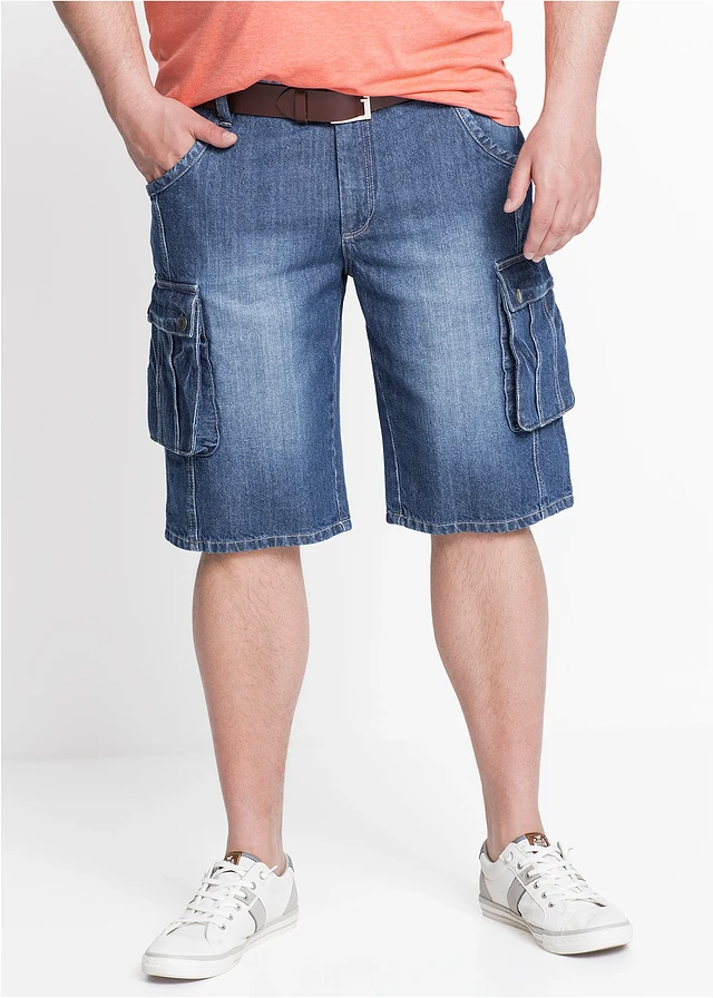 Cargo jeans bermuda regular fit, Kleur: blauw denim