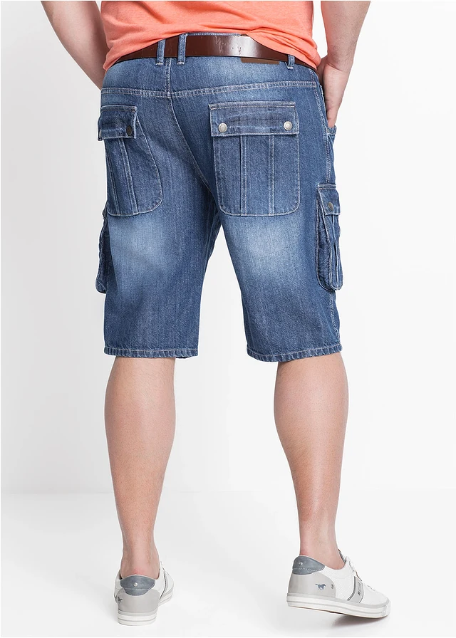 Cargo jeans bermuda regular fit, Kleur: blauw denim