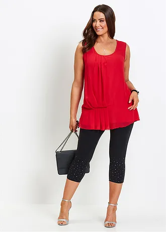 Legging 3/4 en coton extensible, Couleur: noir/argenté