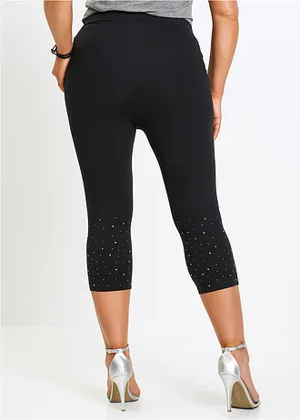 Capri legging in  een katoenmix, Kleur: zwart/zilverkleur