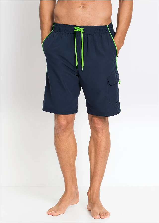 Zwemshort met zijzak, Kleur: donkerblauw - neongroen