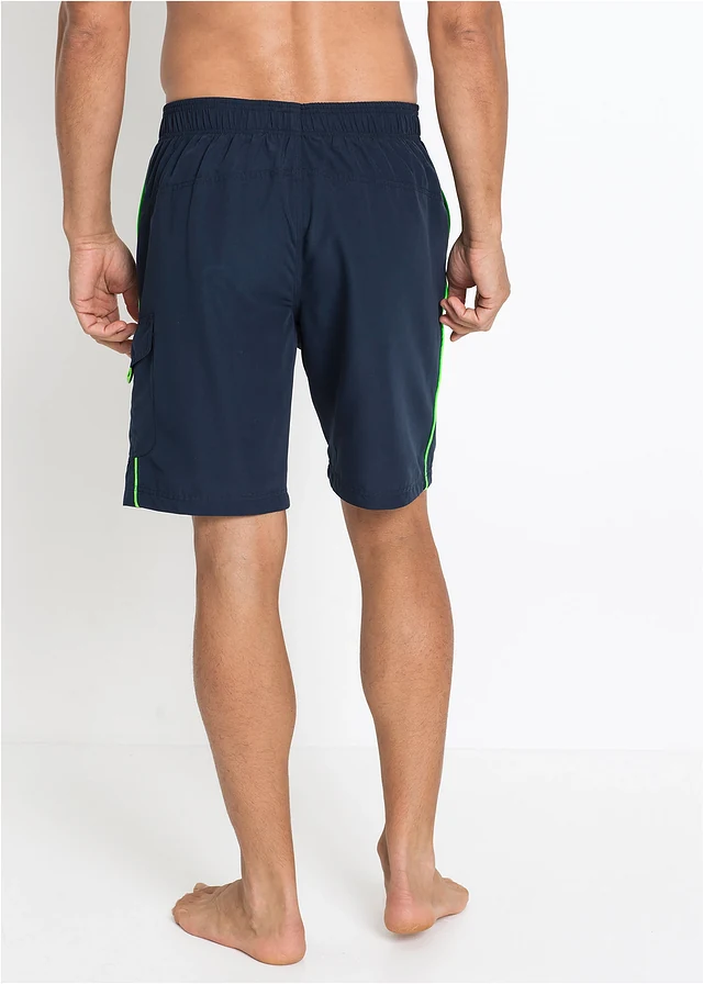 Zwemshort met zijzak, Kleur: donkerblauw - neongroen