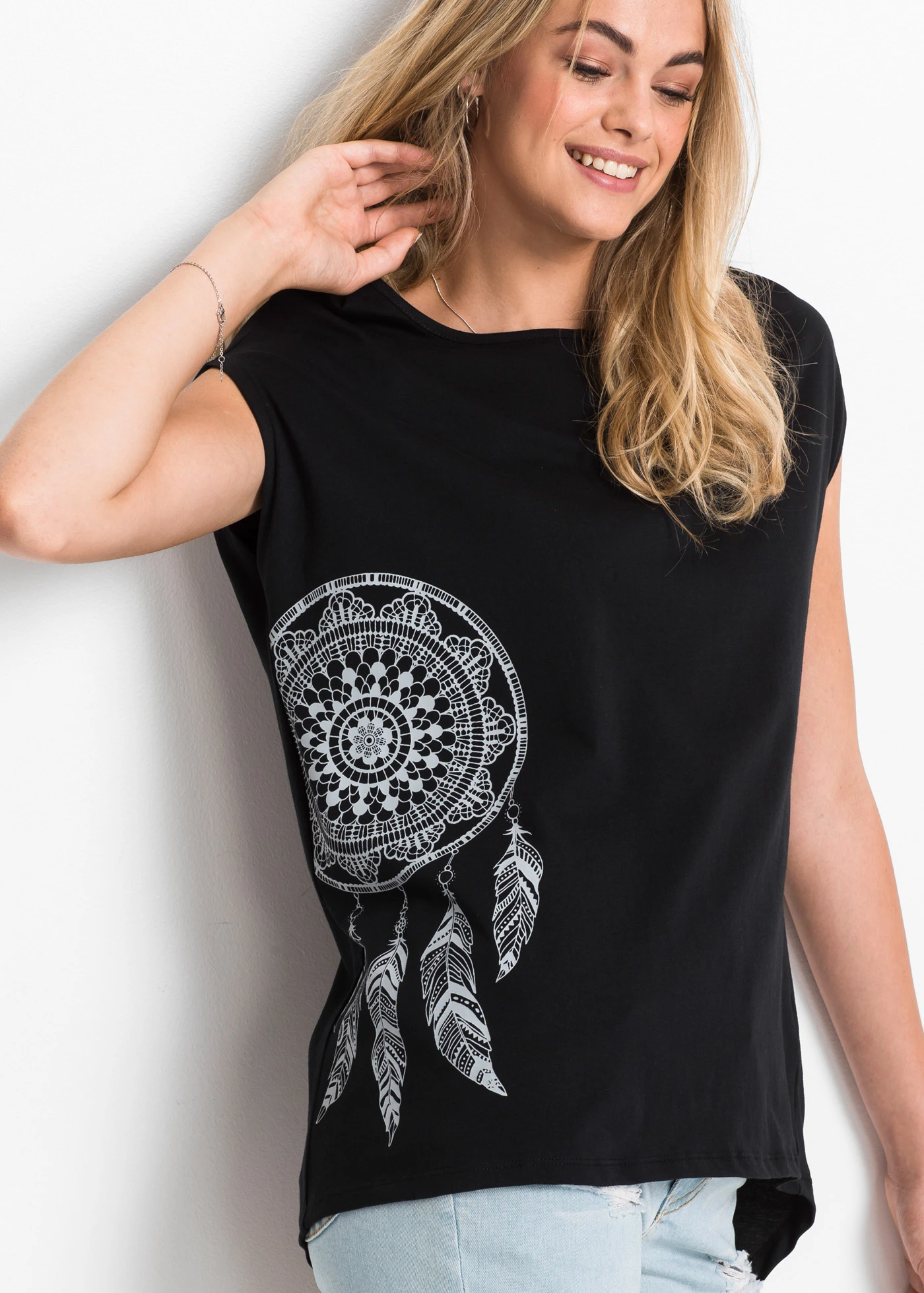 Tričko s potiskem • černo-ocelově šedá s natištěným lapačem snů • bonprix obchod