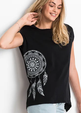 Tričko s potiskem • černo-ocelově šedá s natištěným lapačem snů • bonprix obchod