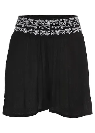 Šortky se zmačkaným vzhledem, ze splývavé viskózy, barva: černo-bílá