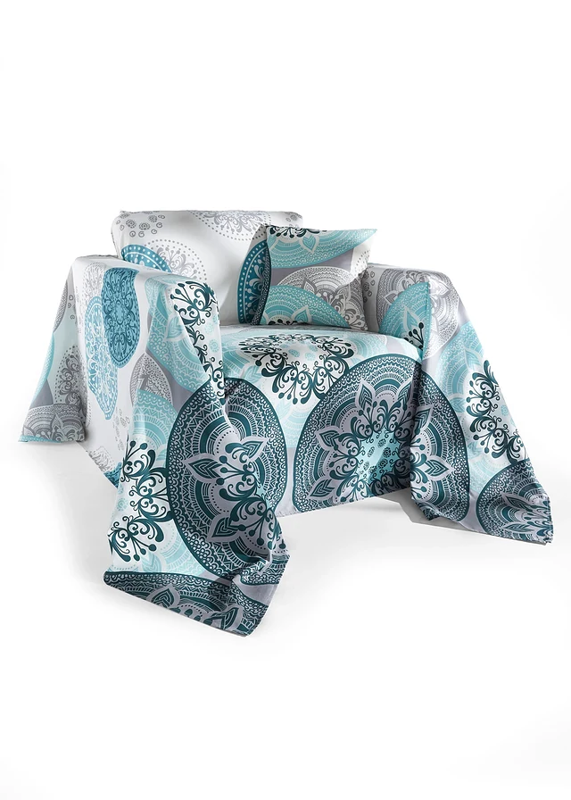 Plaid met ornamenten, Kleur: petrol-mint