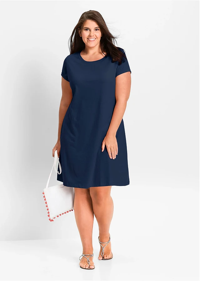 Robe en jersey 100% coton, Couleur: bleu foncé
