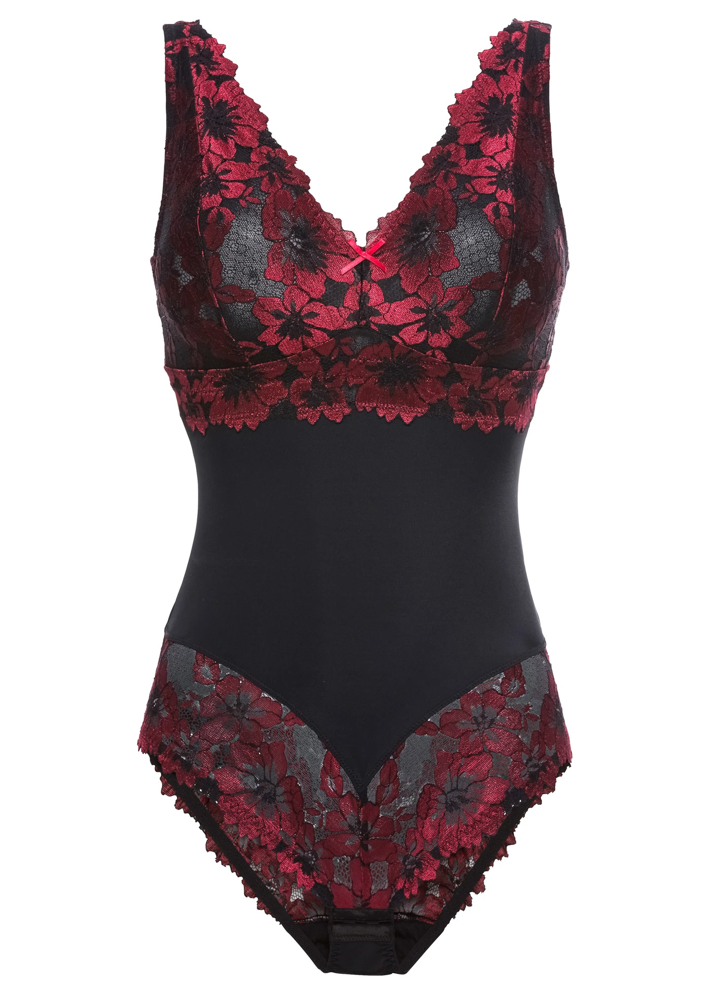 Body bez kostic, s květinovou krajkou • černo-tmavě červená • bonprix obchod