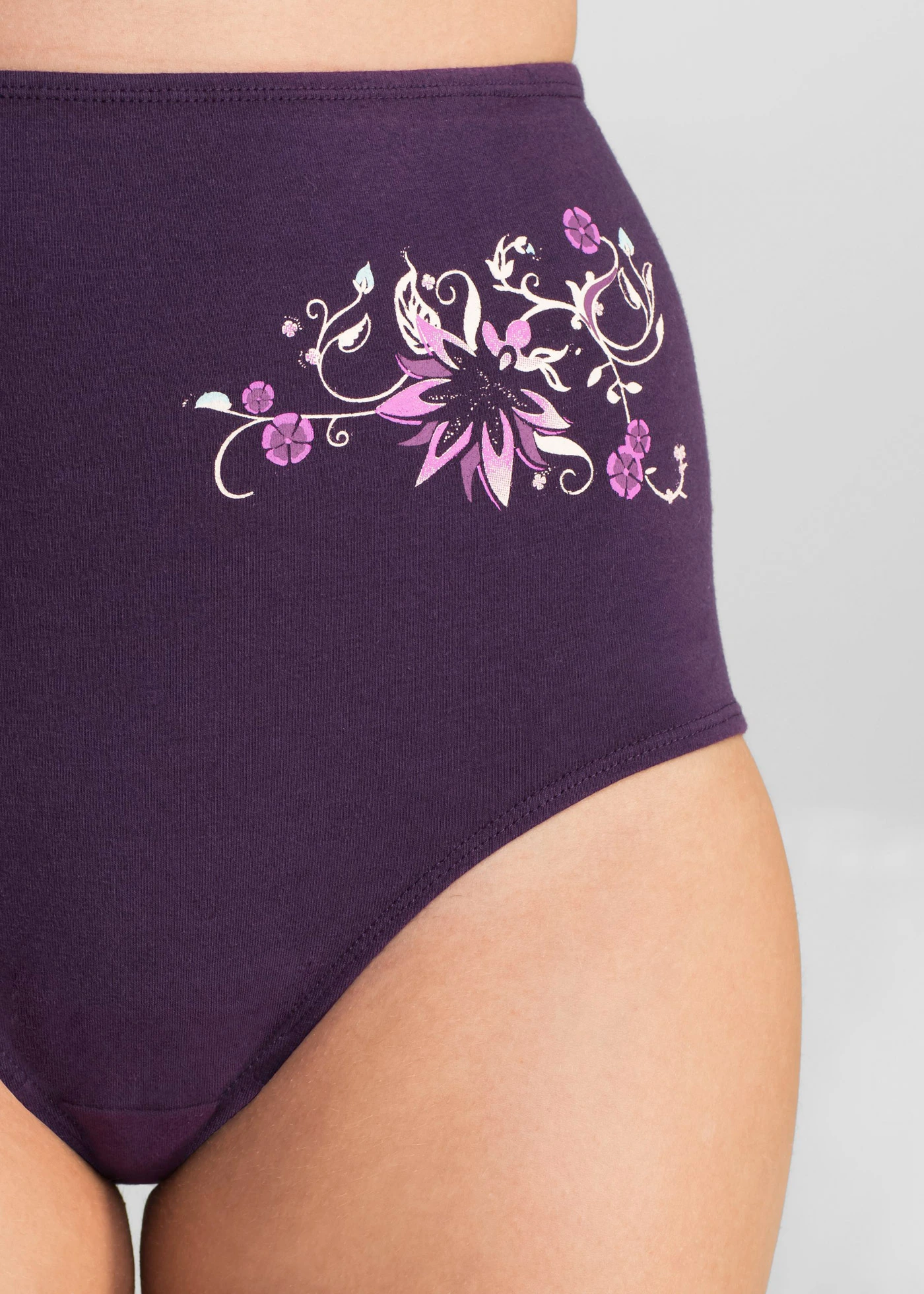 High waist slip met zacht katoen (set van 5) • donkerpaars+lichtgrijs gemêleerd • bonprix online shop