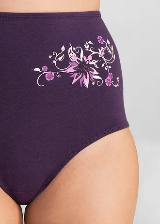 High waist slip met zacht katoen (set van 5) • donkerpaars+lichtgrijs gemêleerd • bonprix online shop