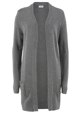 Dlouhý pletený kabátek, dlouhý rukáv • šedý melír • bonprix obchod