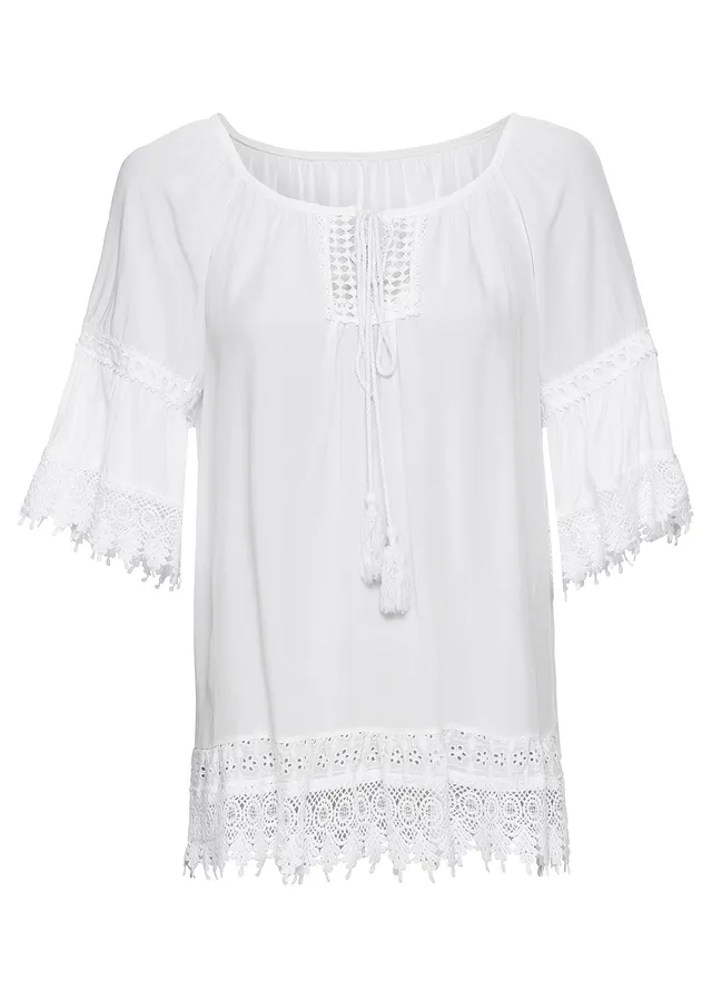 Tunică cu dantelă din viscoză moale