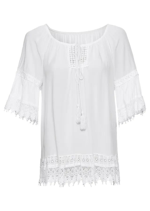 Tunika s krajkou, z měkké viskózy • bílá • bonprix obchod