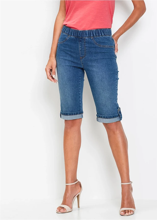 Bermuda en jean avec taille entièrement élastiquée