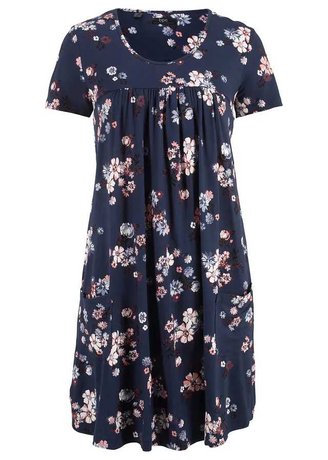 Rochie scurtă din jerse, din material moale cu viscoză • bleumarin înflorat • magazin bonprix
