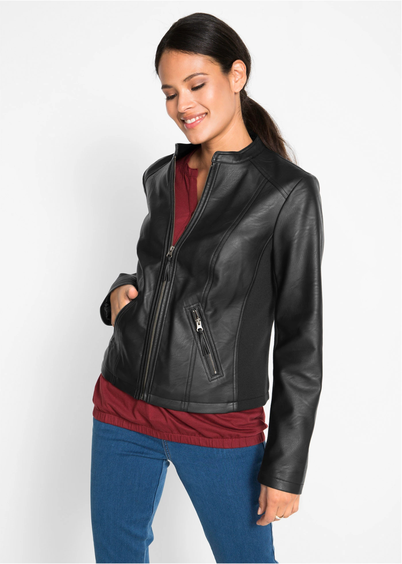 Imitatieleren jas van pure viscose • zwart • bonprix online shop