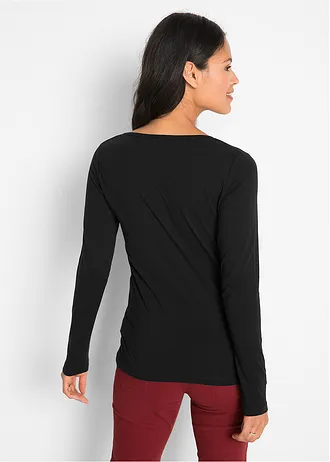 Longsleeve met ronde hals, Kleur: zwart