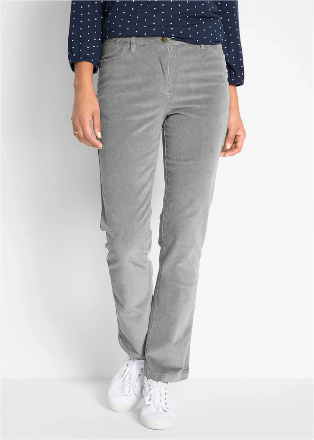 Stretch corduroy broek, straight, Kleur: grijs