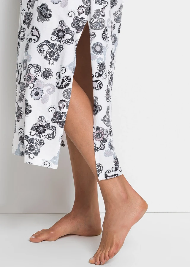 Chemise de nuit longue en coton, Couleur: écru-gris motif