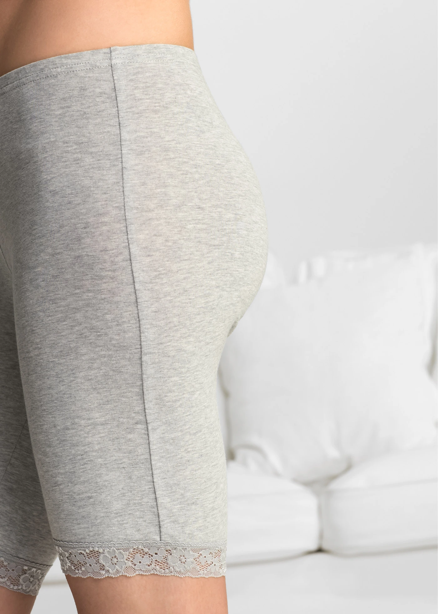 Dlouhé dámské boxerky s krajkou  (3 ks v balení) • křídově béžová + světle šedý melír • bonprix obchod