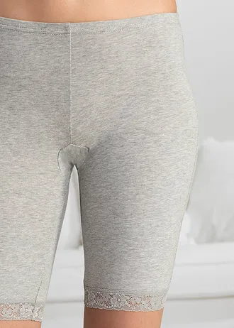 Dlouhé dámské boxerky s krajkou  (3 ks v balení) • křídově béžová + světle šedý melír • bonprix obchod