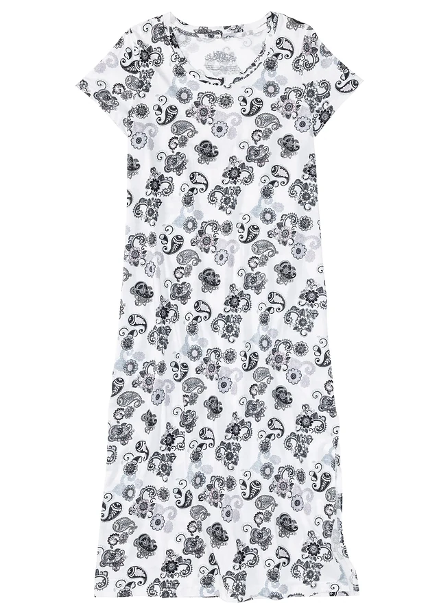 Chemise de nuit longue en coton, Couleur: écru-gris motif