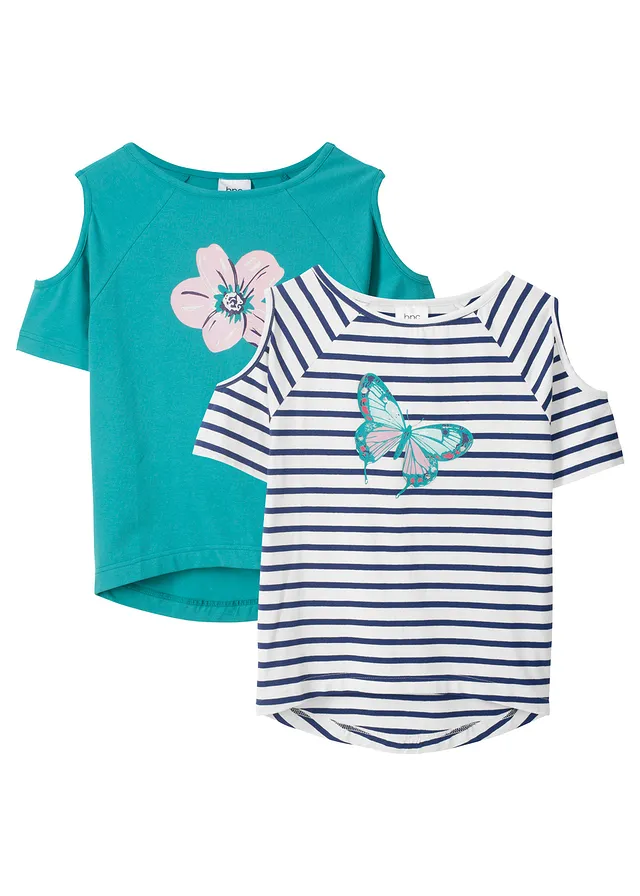 Tricou cu umeri decupați, cu bumbac organic (set/2 buc.)