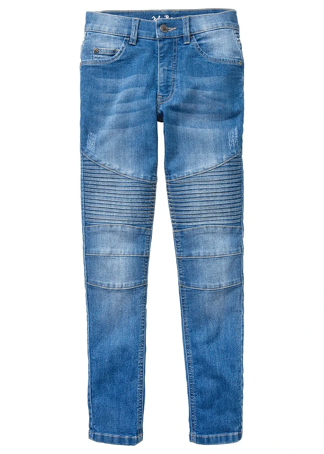Skinny fit stretch jeans met verstelbare band, straight, Kleur: blauw denim