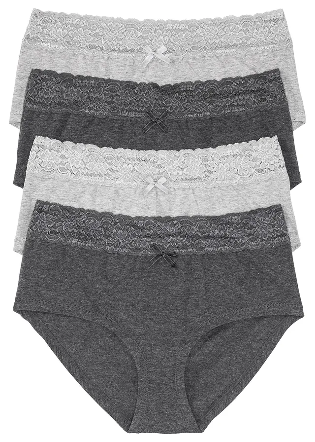Bokové maxikalhotky (4 ks v balení) • antracitová + světle šedý melír • bonprix obchod