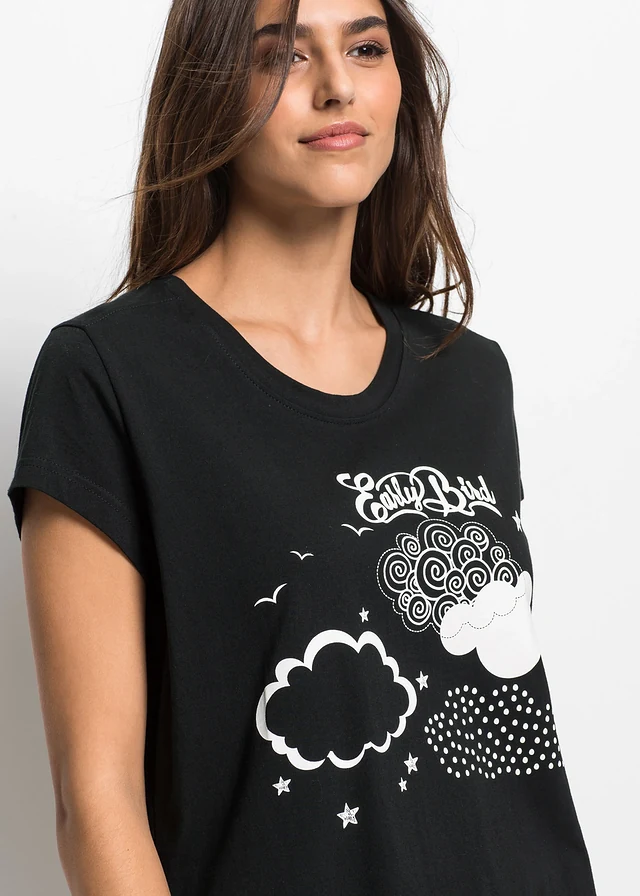 Capri pyjama van biologisch katoen, Kleur: zwart/wit