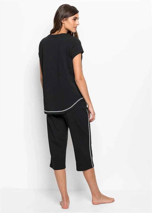 Capri pyjama van biologisch katoen, Kleur: zwart/wit