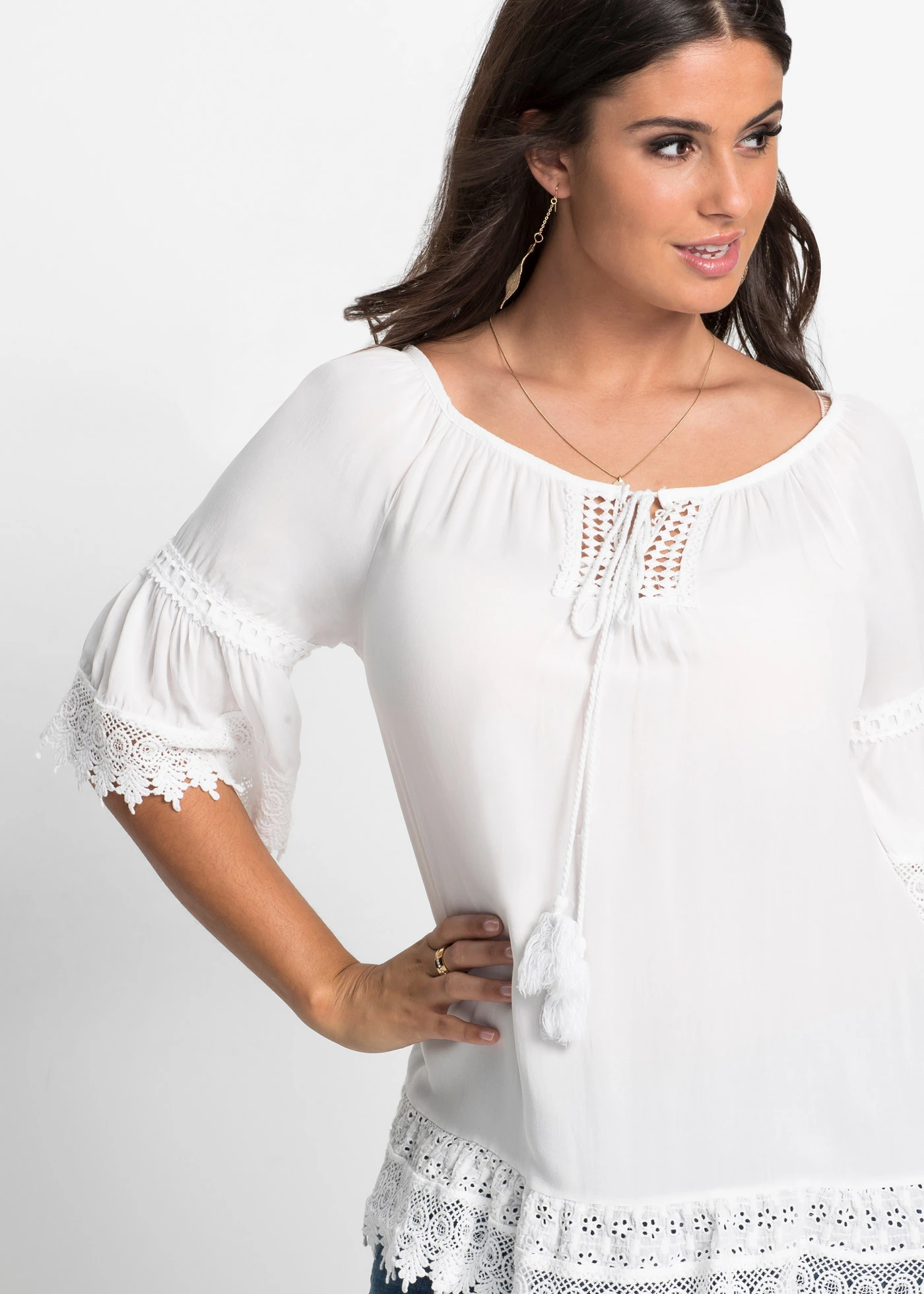 Tunika s krajkou, z měkké viskózy • bílá plus size • bonprix obchod