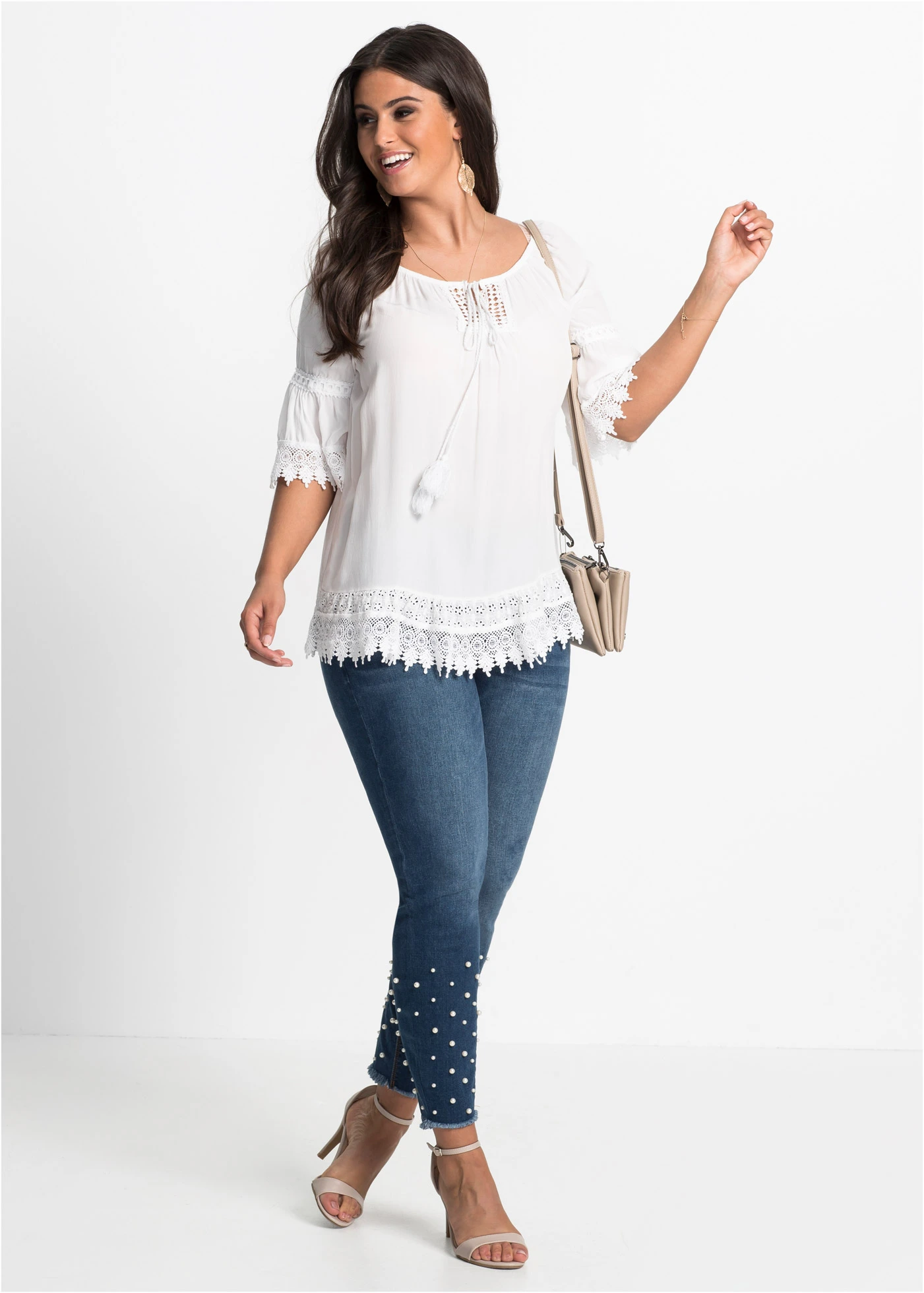 Tunika s krajkou, z měkké viskózy • bílá plus size • bonprix obchod