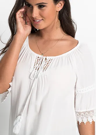 Tunika s krajkou, z měkké viskózy • bílá plus size • bonprix obchod