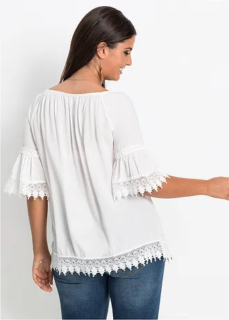 Tunika s krajkou, z měkké viskózy • bílá plus size • bonprix obchod