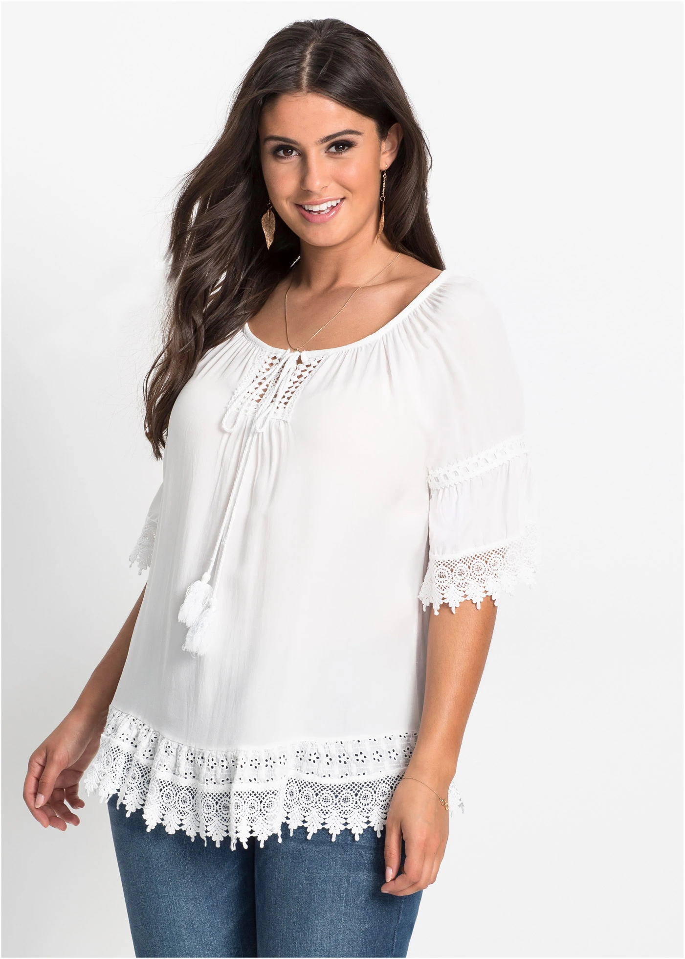 Tunika s krajkou, z měkké viskózy • bílá plus size • bonprix obchod