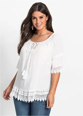 Tunika s krajkou, z měkké viskózy, barva: bílá