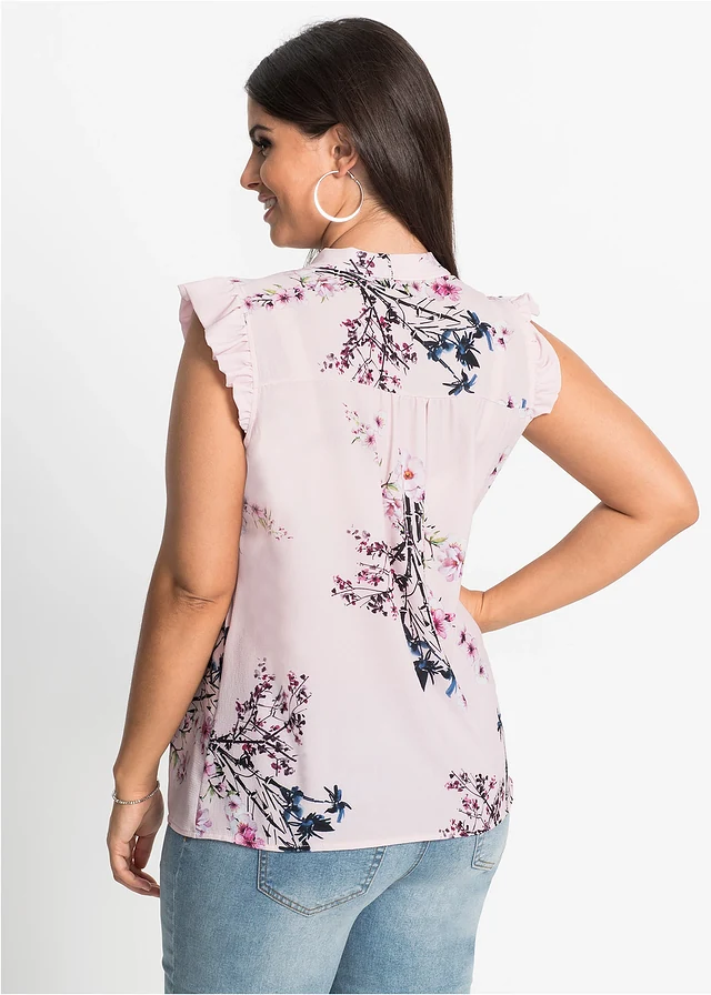 Mouwloze blouse met print, Kleur: roze gebloemd