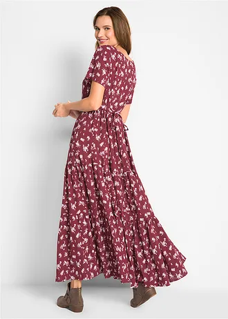 Jurk van katoen, Kleur: bordeaux gebloemd