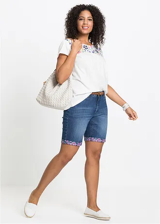 Bermuda en jean droit, taille normale, Couleur: bleu used