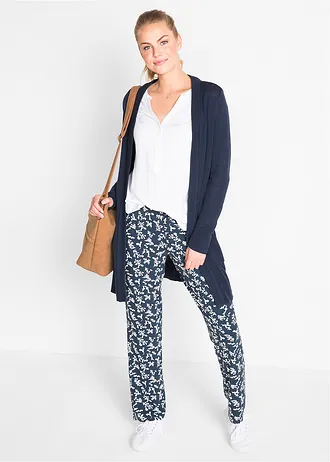 Žerzejové kalhoty ze směsi s viskózou • tmavě modrá s květy • bonprix obchod