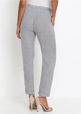Pantalon en lin mélangé, taille élastiquée • bleu-blanc rayé • Boutique bonprix