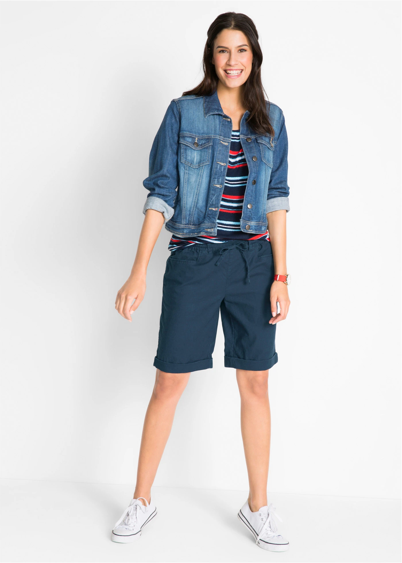 Bermudy lniane • granatowy • sklep bonprix