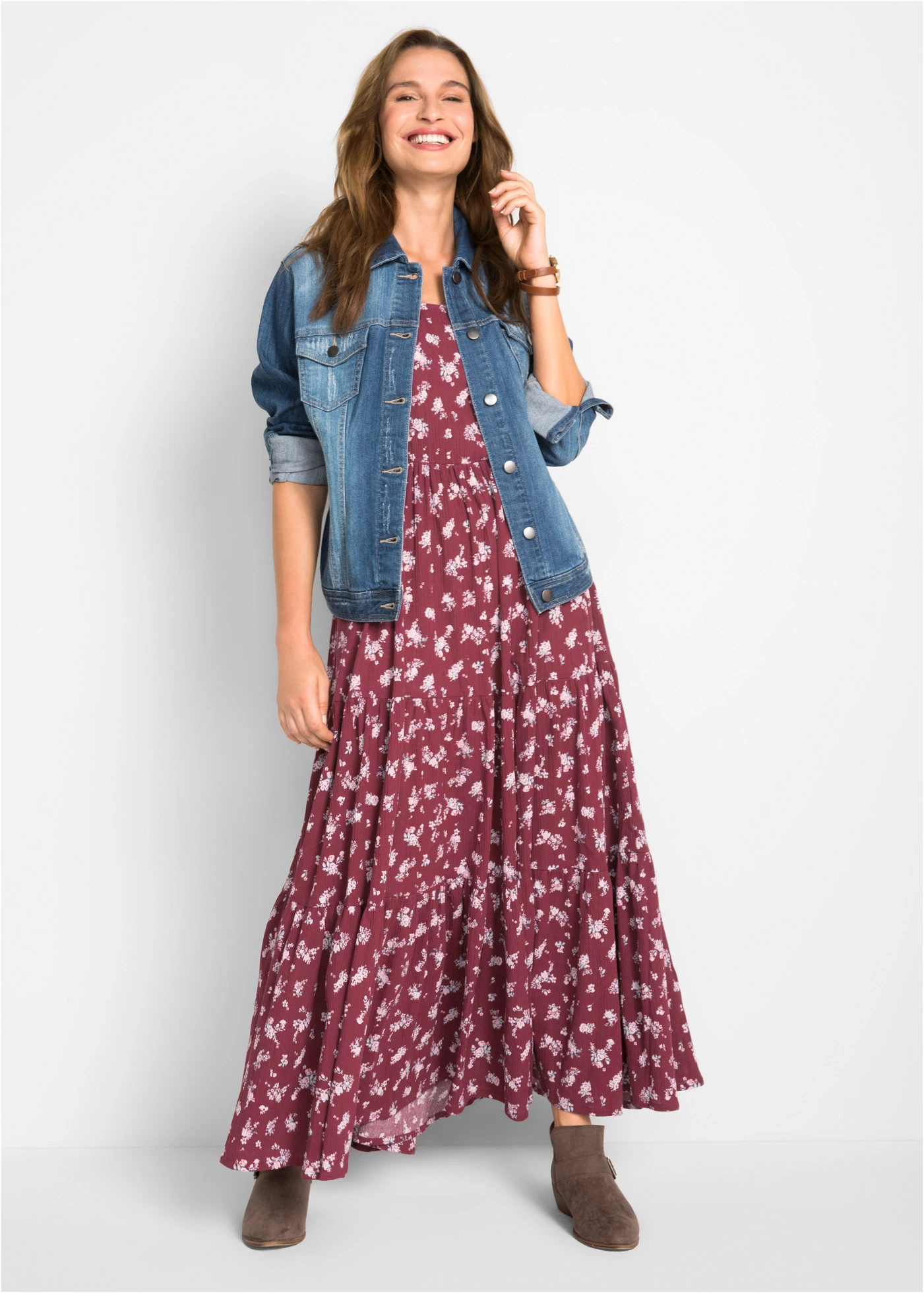 Jurk van katoen • bordeaux gebloemd • bonprix online shop