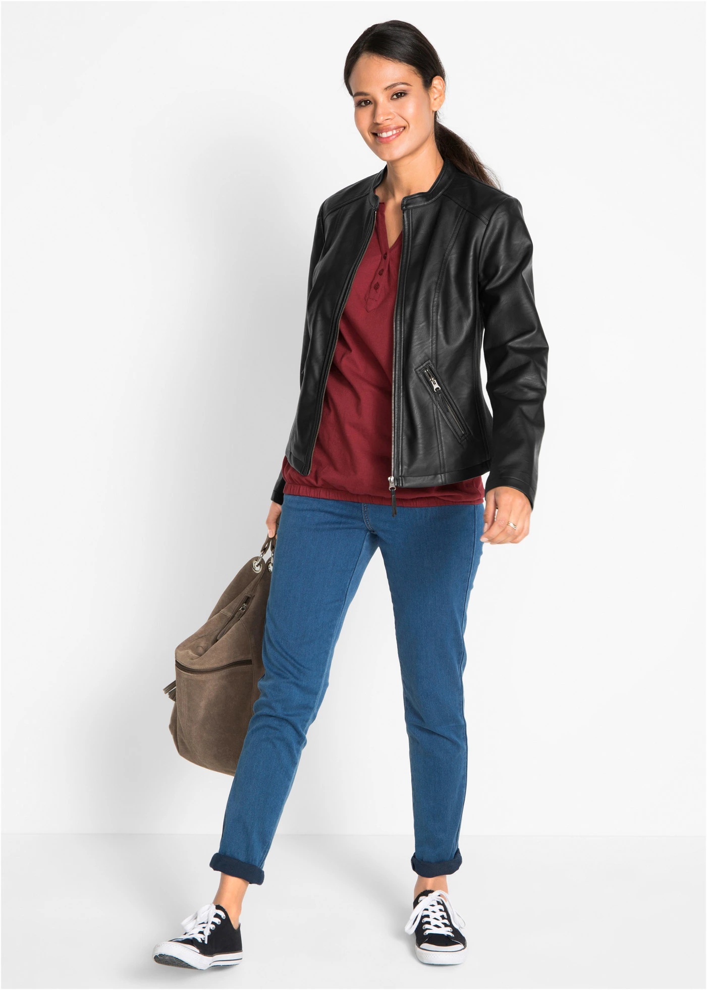 Imitatieleren jas van pure viscose • zwart • bonprix online shop