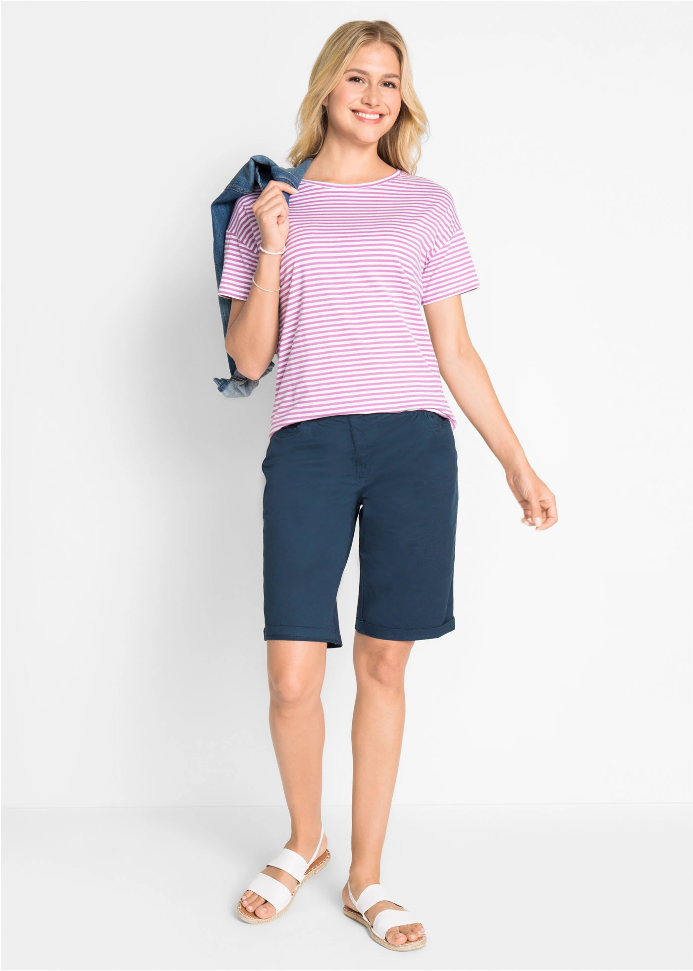 Bermuda paper touch en coton à taille élastiquée • bleu foncé • Boutique bonprix