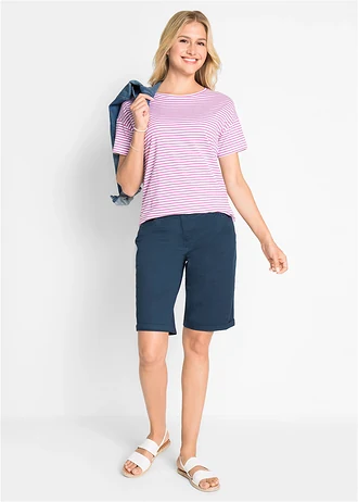 Bermuda paper touch en coton à taille élastiquée • bleu foncé • Boutique bonprix