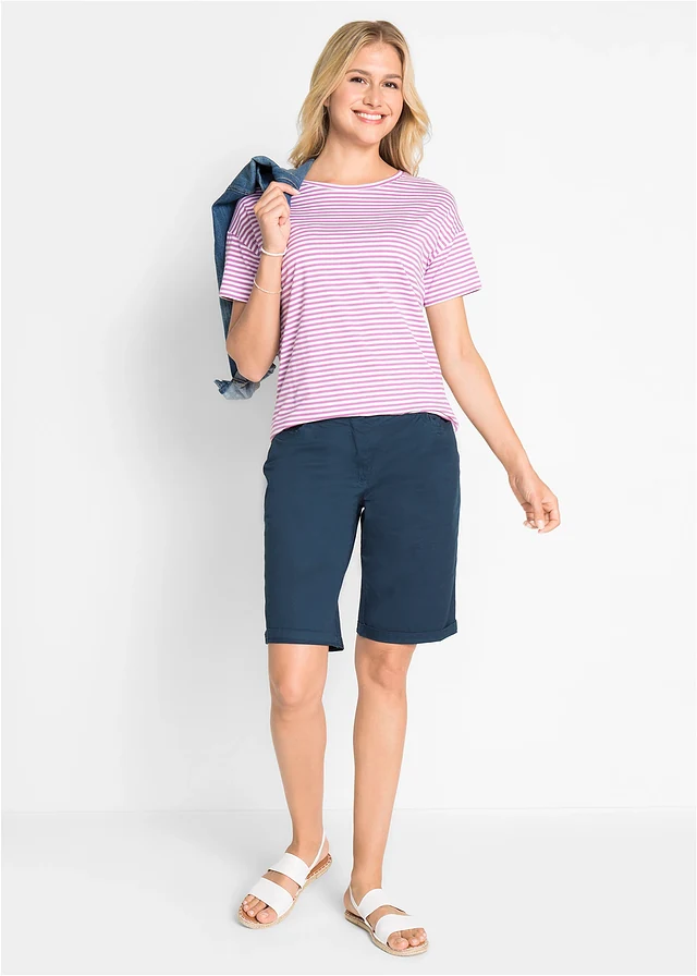 Katoenen papertouch bermuda met comfortband • donkerblauw • product-page.page-title-suffix