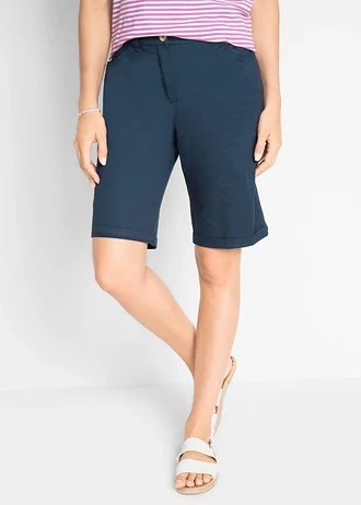 Bermuda paper touch en coton à taille élastiquée • bleu foncé • Boutique bonprix